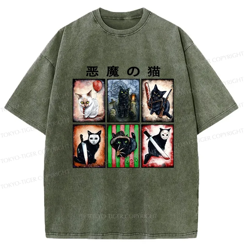 Tokyo-Tiger Demon Cat Washed T-Shirt