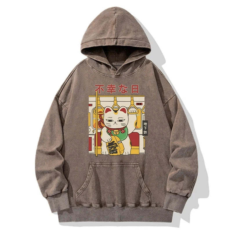 Tokyo-Tiger Lucky Cat Who Doesn't Want To Work Washed Hoodie Sale