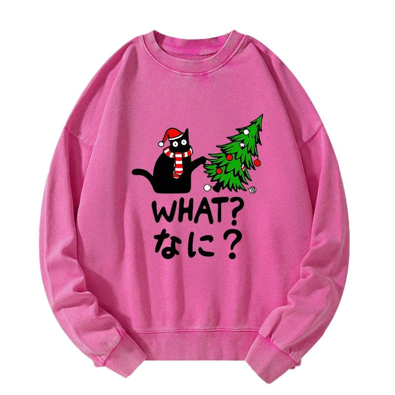 Tokyo-Tiger Naughty Cat Christmas Washed Sweatshirt