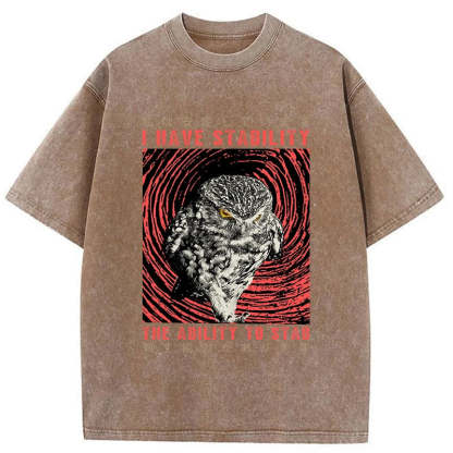Tokyo-Tiger I Have Stability Owl Washed T-Shirt