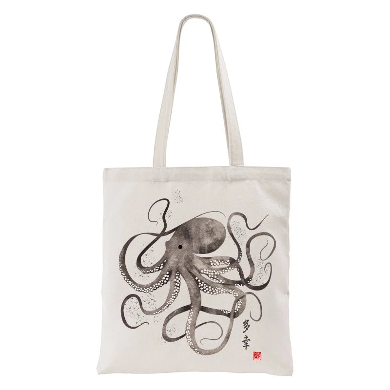 Tokyo-Tiger Octopus Japanese Calligraphy Tote Bag