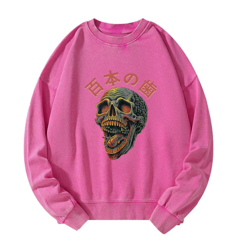 Tokyo-Tiger Terrifying And Disgusting Skull Washed Sweatshirt Sale