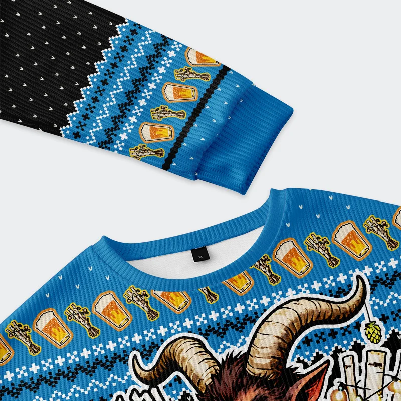 Tokyo-Tiger Krampus Drinking Beer Christmas Ugly Sweatshirt