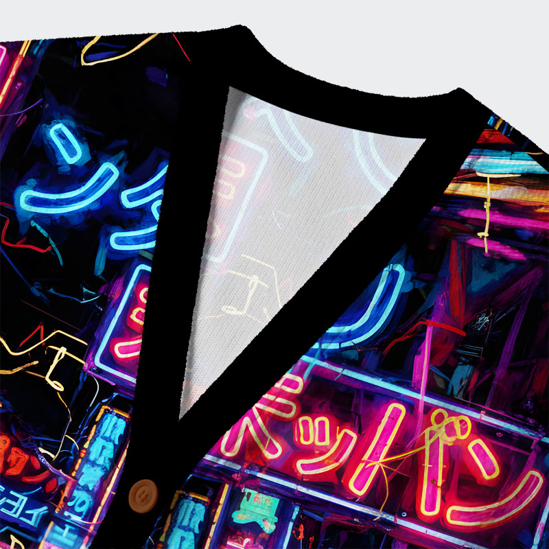 Tokyo-Tiger Tokyo Street Scene Ugly Cardigan Sweater