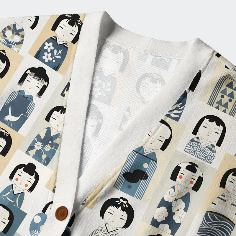 Tokyo-Tiger Kokeshi Japan Ugly Cardigan Sweater