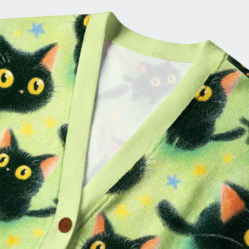 Tokyo-Tiger Cute Black Cat Ugly Cardigan Sweater