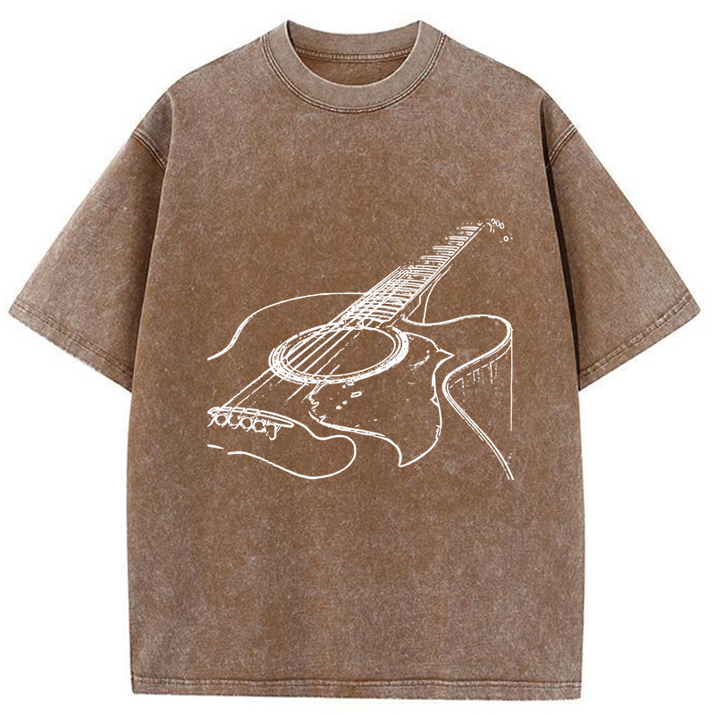 Tokyo-Tiger Guitar Line Art Washed T-Shirt