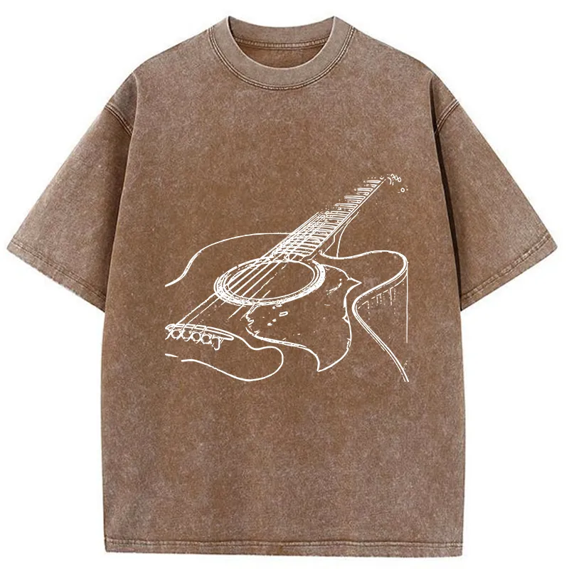 Tokyo-Tiger Guitar Line Art Washed T-Shirt