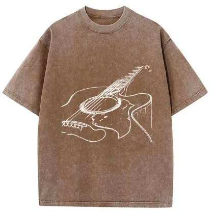 Tokyo-Tiger Guitar Line Art Washed T-Shirt