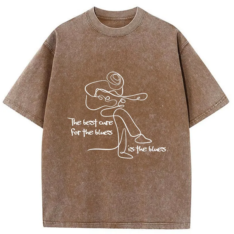 Tokyo-Tiger Funny Simple Line Playing the Guitar Washed T-Shirt