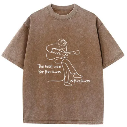 Tokyo-Tiger Funny Simple Line Playing the Guitar Washed T-Shirt