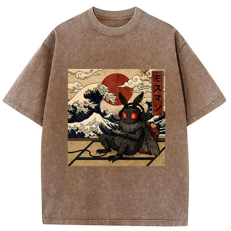 Tokyo-Tiger Mothman Plays Game Japanese Funny Washed T-Shirt