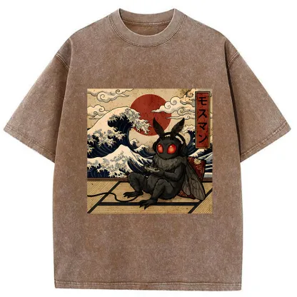 Tokyo-Tiger Mothman Plays Game Japanese Funny Washed T-Shirt