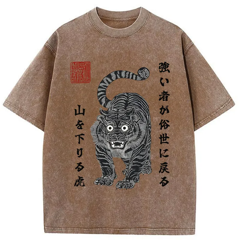 Tokyo-Tiger Born Wild Back Strong Tiger Washed T-Shirt