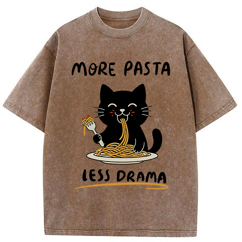 Tokyo-Tiger More Pasta Less Drama Cat Washed T-Shirt
