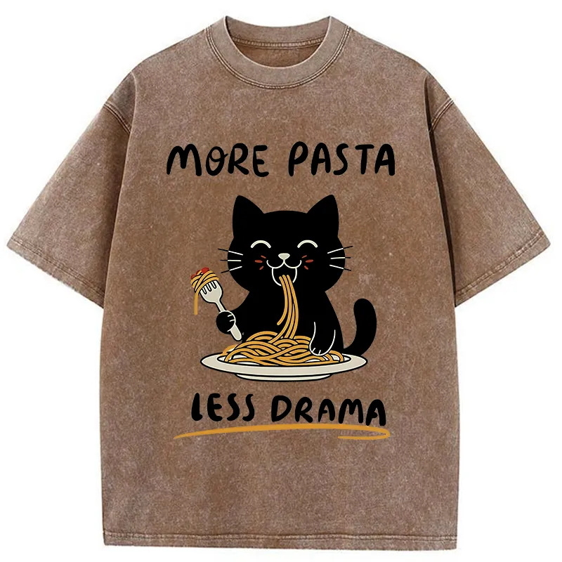 Tokyo-Tiger More Pasta Less Drama Cat Washed T-Shirt