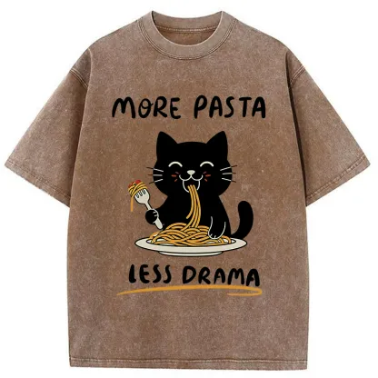 Tokyo-Tiger More Pasta Less Drama Cat Washed T-Shirt