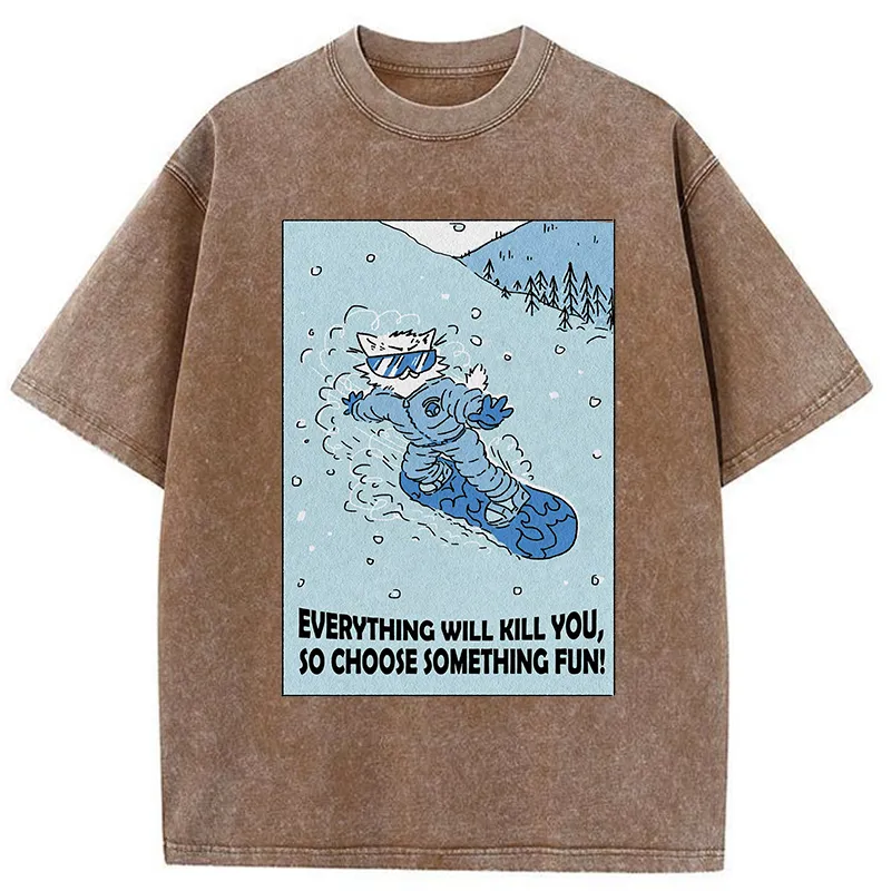 Tokyo-Tiger Skiing Expert Cat Washed T-Shirt