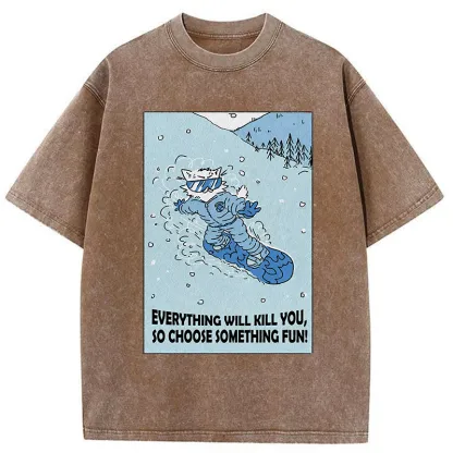 Tokyo-Tiger Skiing Expert Cat Washed T-Shirt