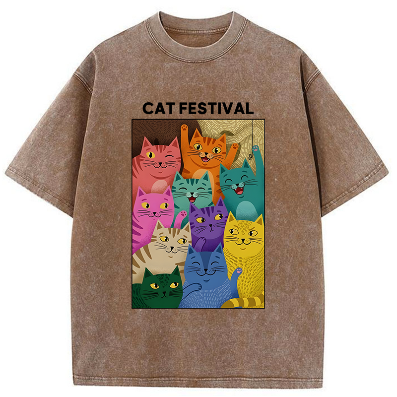 Tokyo-Tiger Colorful Cats Festival Washed T-Shirt
