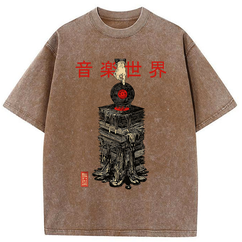 Tokyo-Tiger Retro Music Records Washed T-Shirt