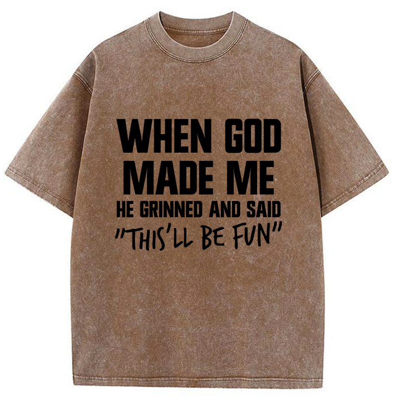 Tokyo-Tiger God Made Me Funny Washed T-Shirt