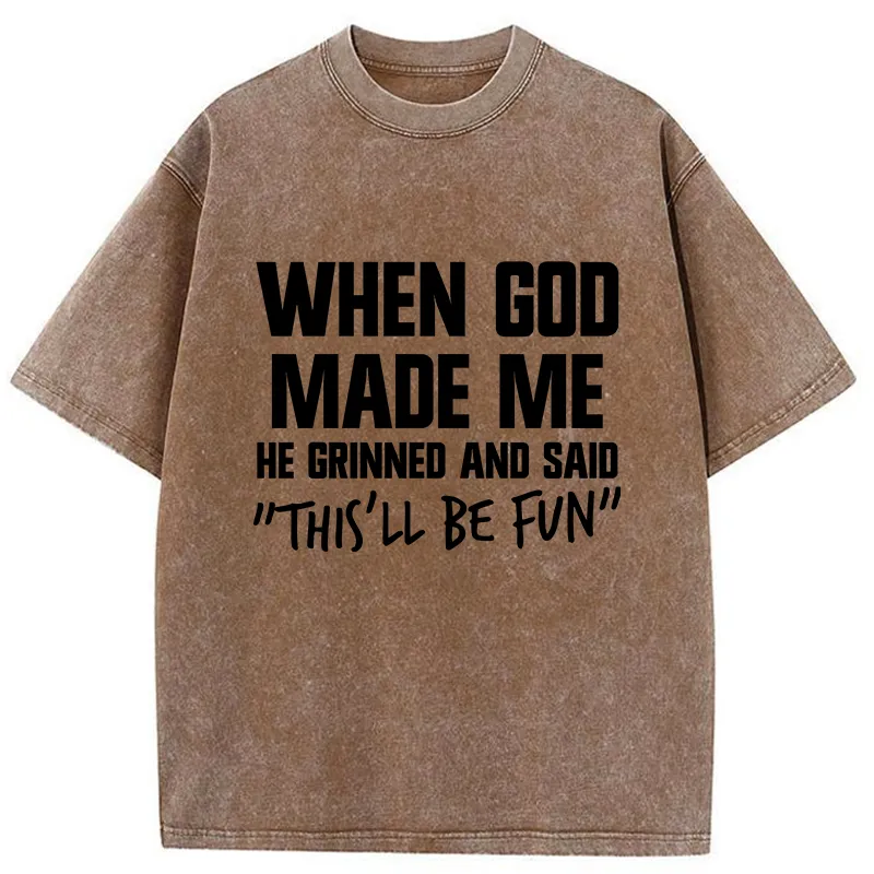 Tokyo-Tiger God Made Me Funny Washed T-Shirt
