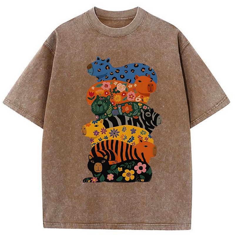 Tokyo-Tiger Cute Colorful Capybaras Washed T-Shirt
