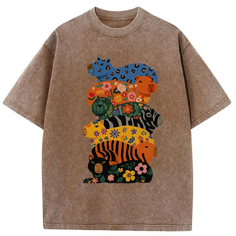 Tokyo-Tiger Cute Colorful Capybaras Washed T-Shirt