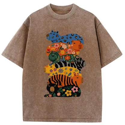 Tokyo-Tiger Cute Colorful Capybaras Washed T-Shirt