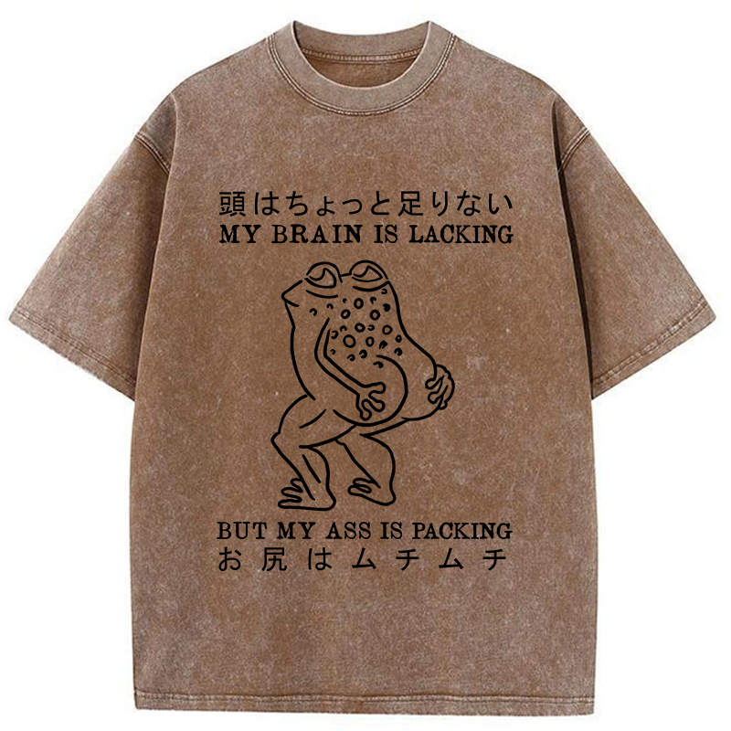 Tokyo-Tiger Brain Is Lacking Frog Meme Washed T-Shirt