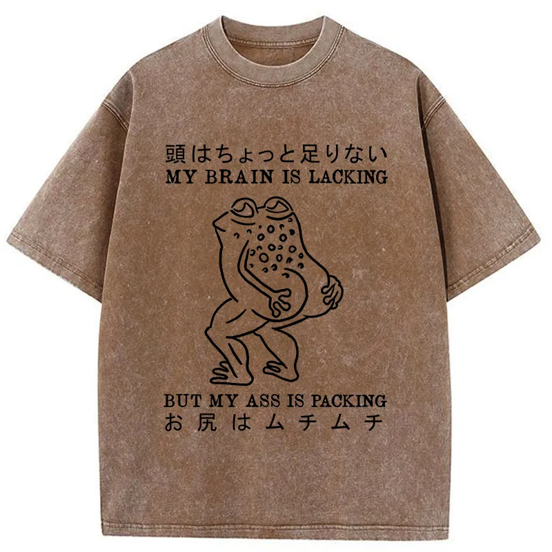 Tokyo-Tiger Brain Is Lacking Frog Meme Washed T-Shirt