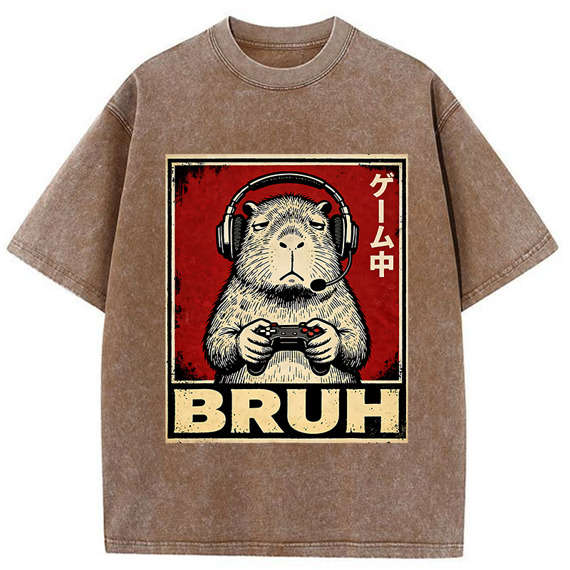 Tokyo-Tiger Funny Capybara Playing Games Washed T-Shirt
