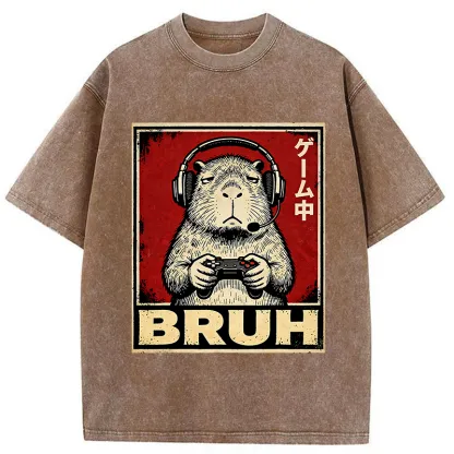 Tokyo-Tiger Funny Capybara Playing Games Washed T-Shirt