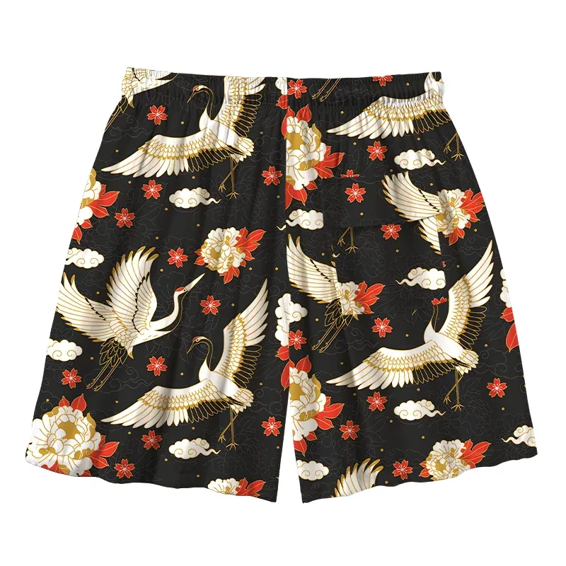 Tokyo-Tiger Celestial Cranes And Blossoms Aloha Mens Swim Trunks