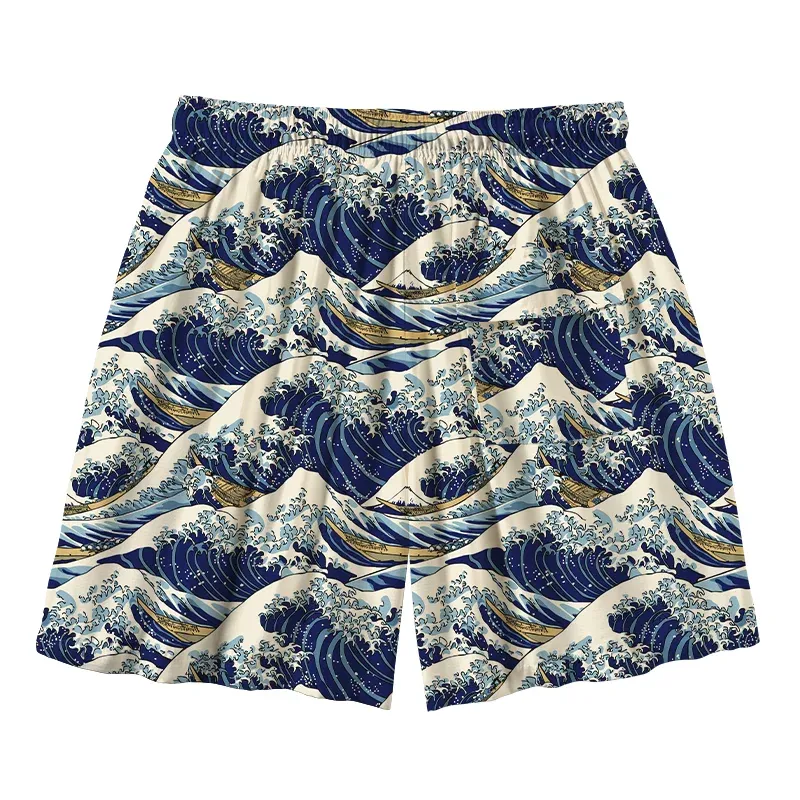 Tokyo-Tiger Japanese Great Wave Aloha Mens Swim Trunks