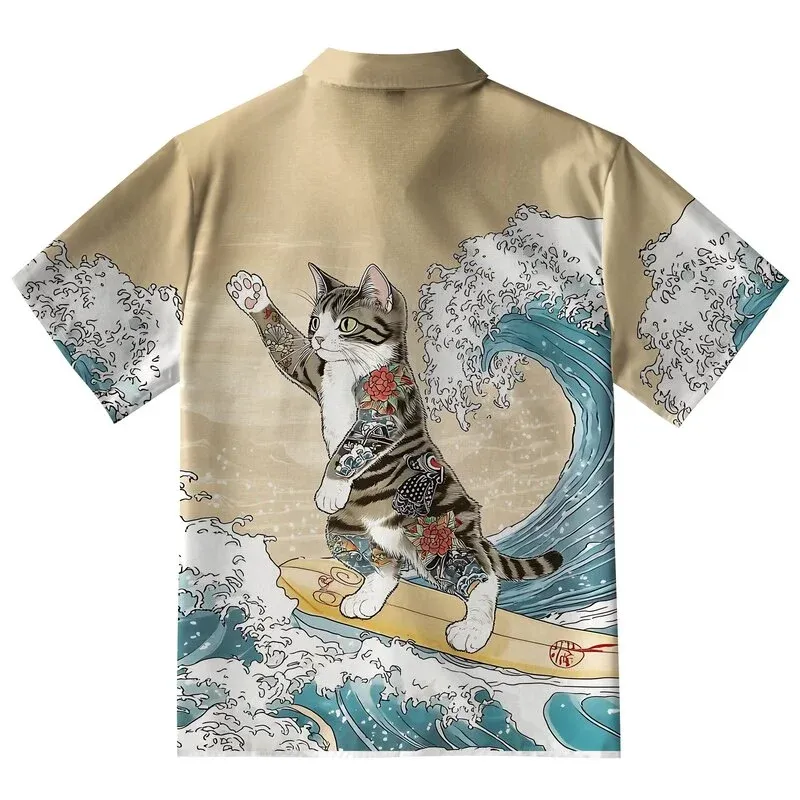 Tokyo-Tiger Cat Surfing Aloha Hawaiian Shirt