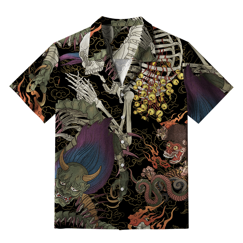 Tokyo-Tiger Japanese Yokai And Skeletons Aloha Hawaiian Shirt