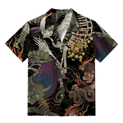 Tokyo-Tiger Japanese Yokai And Skeletons Aloha Hawaiian Shirt