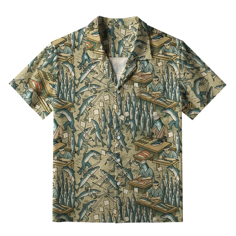 Tokyo-Tiger Funny Sushi Making Aloha Hawaiian Shirt