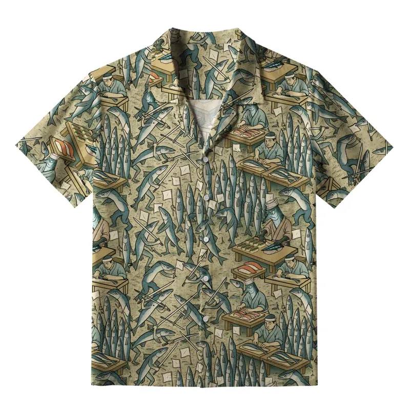 Tokyo-Tiger Funny Sushi Making Aloha Hawaiian Shirt