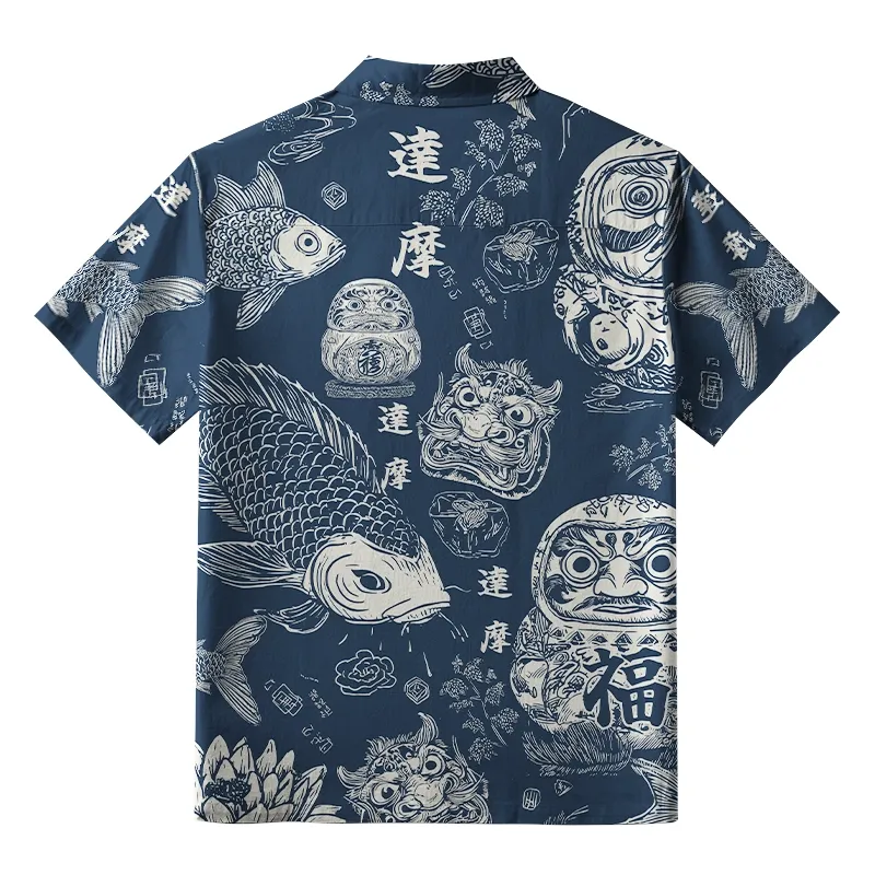 Tokyo-Tiger Daruma And Koi Aloha Hawaiian Shirt
