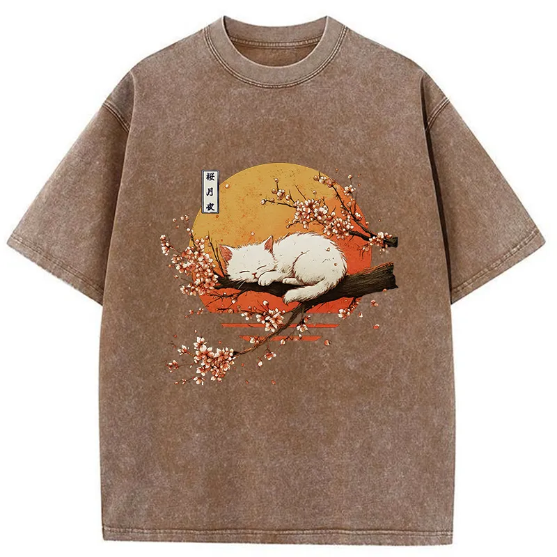 Tokyo-Tiger Cat Sakura Washed T-Shirt