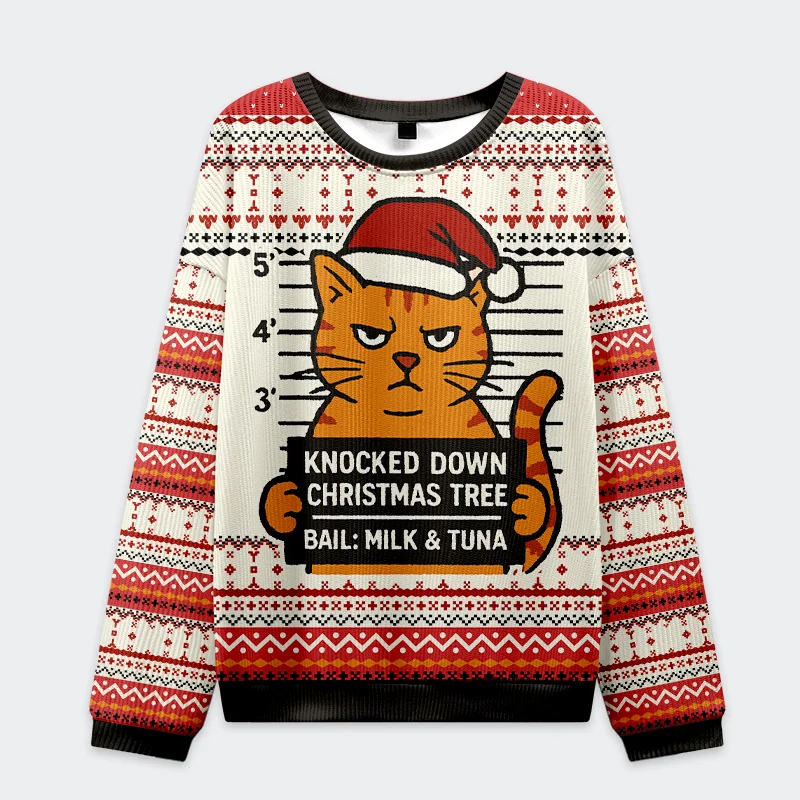 Tokyo-Tiger Arrested Cat Christmas Ugly Sweatshirt
