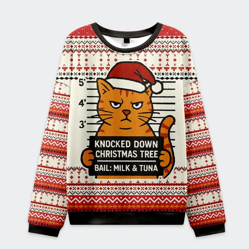 Tokyo-Tiger Arrested Cat Christmas Ugly Sweatshirt