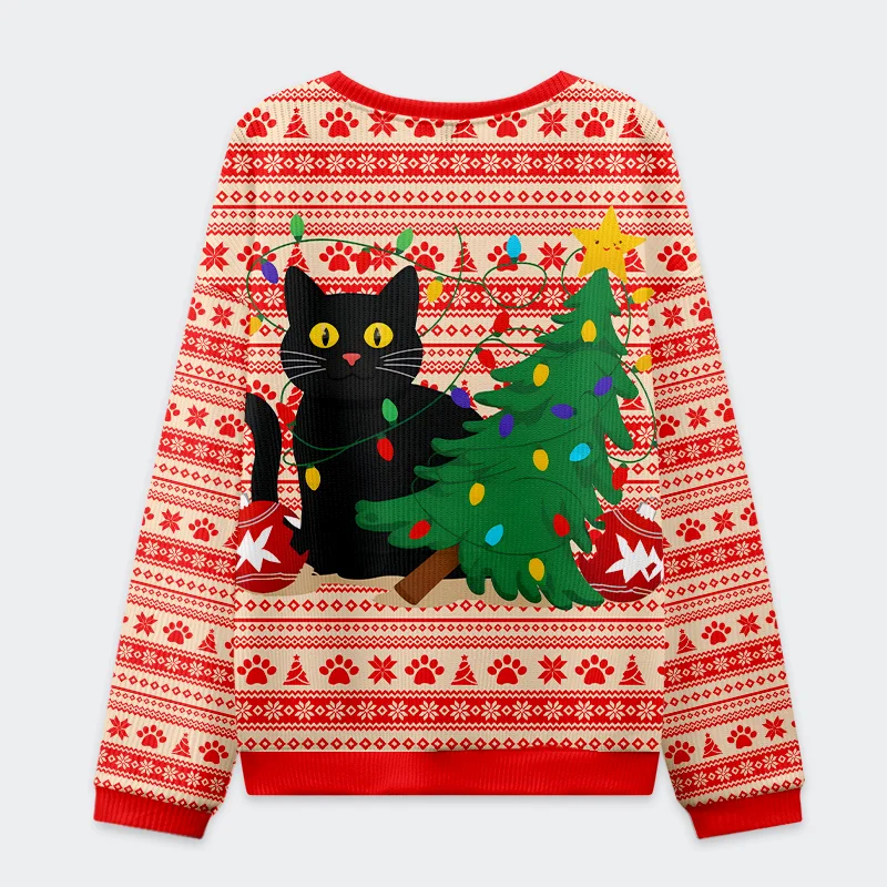 Tokyo-Tiger Black Cat Destroys Christmas Tree Christmas Ugly Sweatshirt