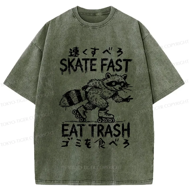 Tokyo-Tiger Skate Fast Eat Trash Washed T-Shirt