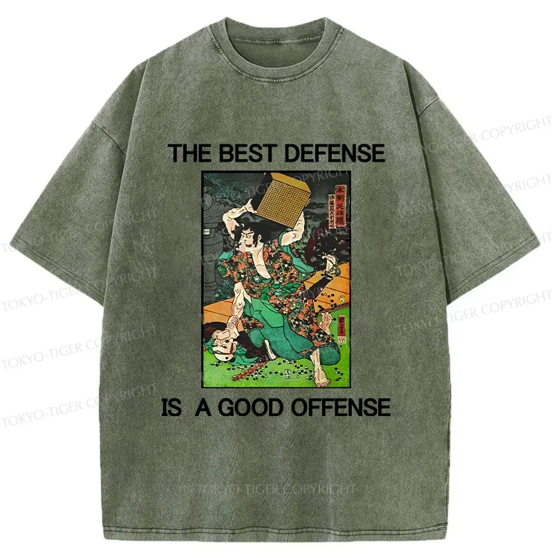 Tokyo-Tiger The Best Defense Is A Good Offense Washed T-Shirt