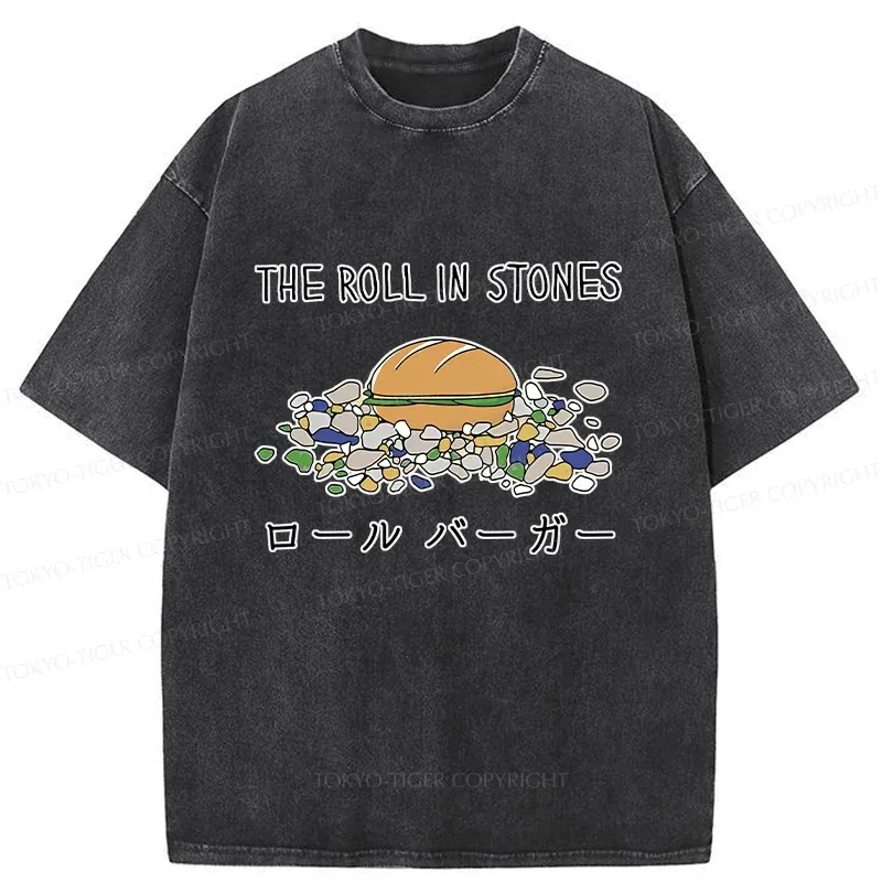 Tokyo-Tiger Rolling Hamburger Funny Washed T-Shirt