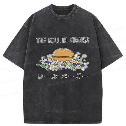 Tokyo-Tiger Rolling Hamburger Funny Washed T-Shirt